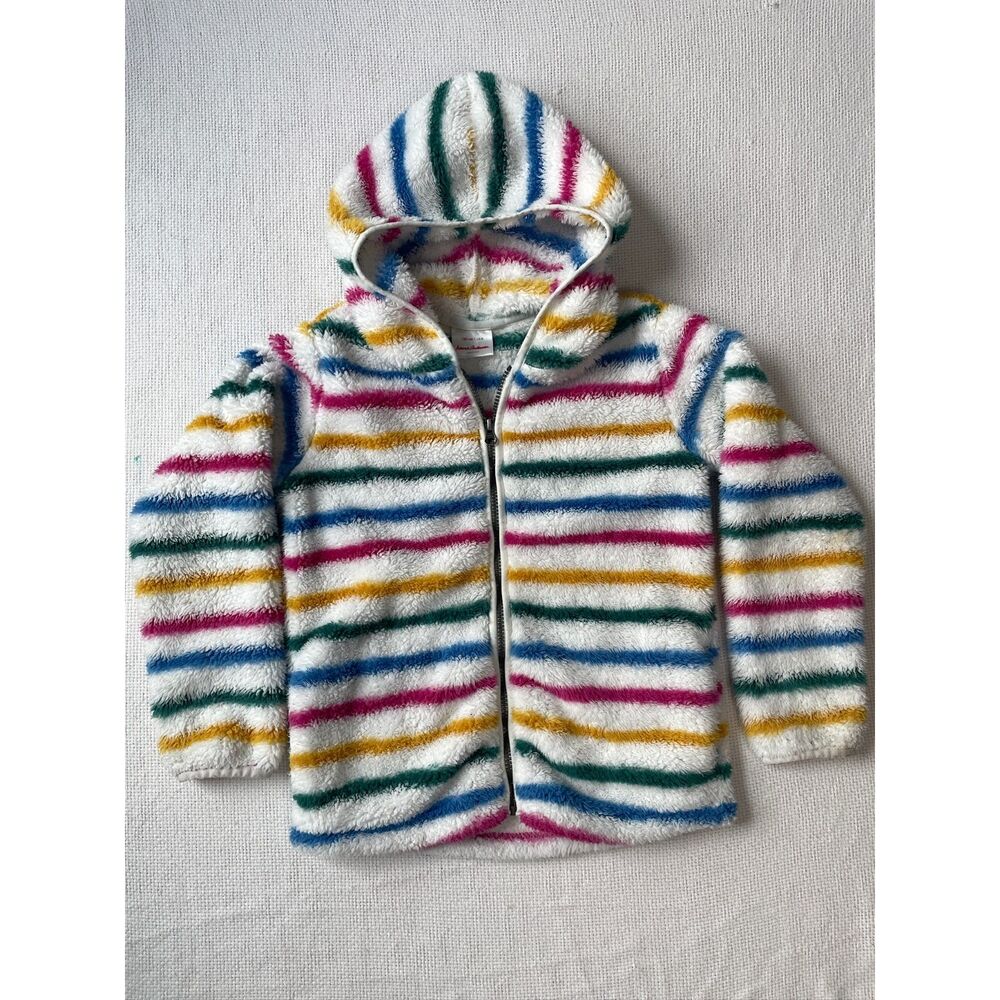 Hanna Andersson Rainbow Stripe Sherpa Fleece Zip Hoodie Jacket SZ 8 (130 cm)